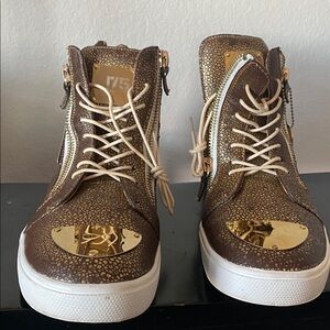 Zenith Brown and Gold High-Top Sneakers